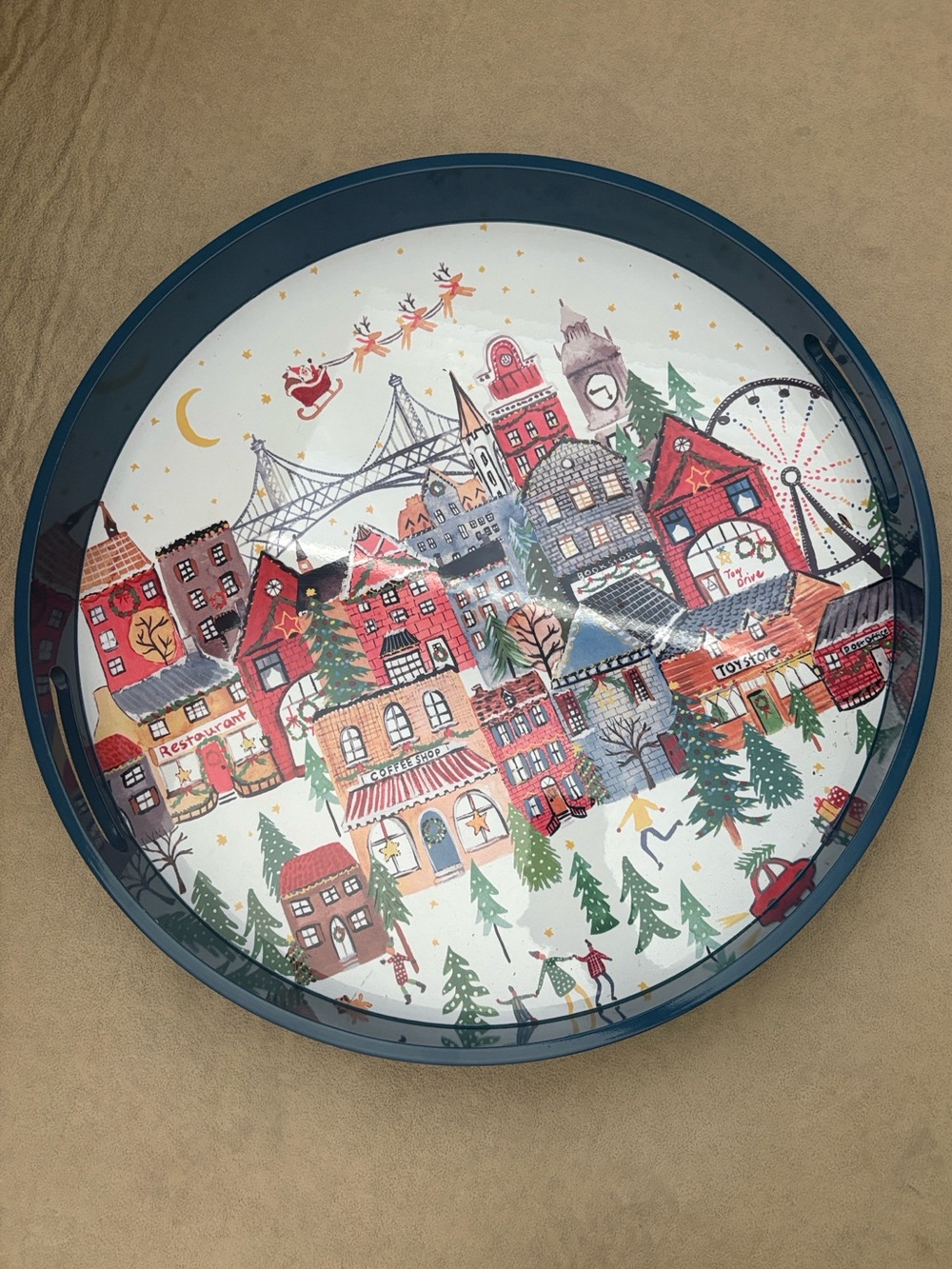 Williams Sonoma Blue Holiday Village Serving Tray